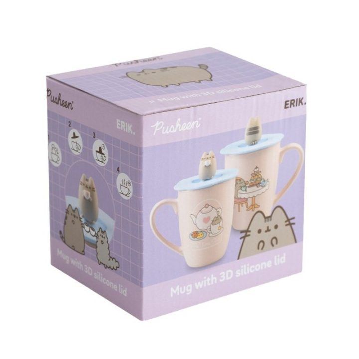 Pusheen keraminis puodelis su silikoniniu dangteliu, 350 ml