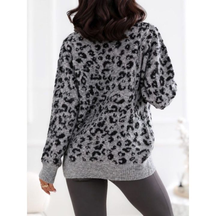 Pilkas leopardo rašto megztinis