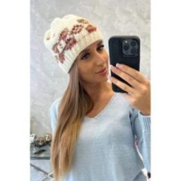 Moteriška žieminė kepurė Otylia, ekru ir raudonos spalvos