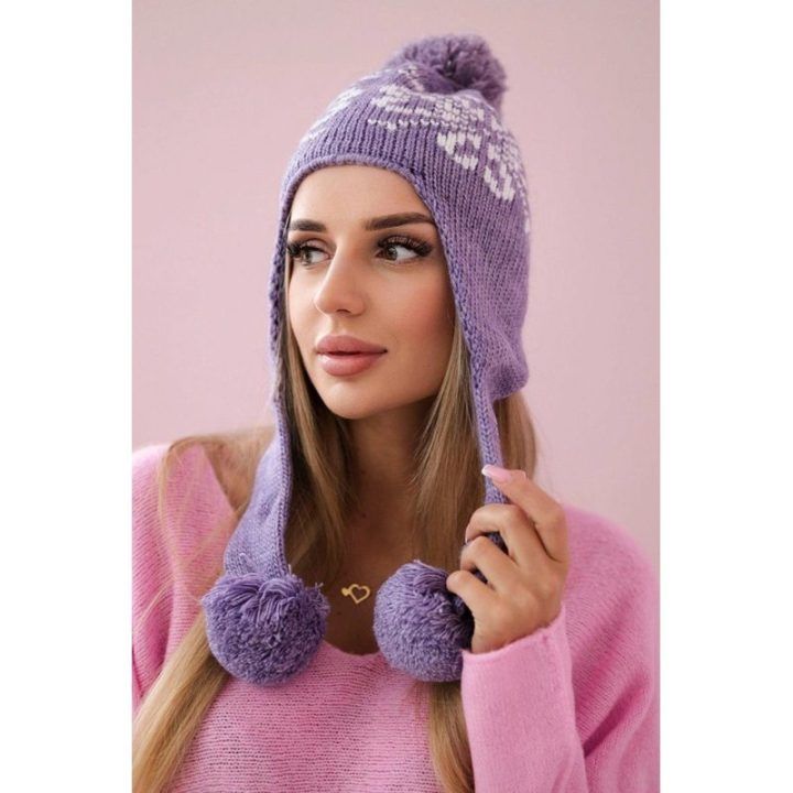 Moteriška ilgaausė kepurė Balbina, šviesiai violetinės spalvos