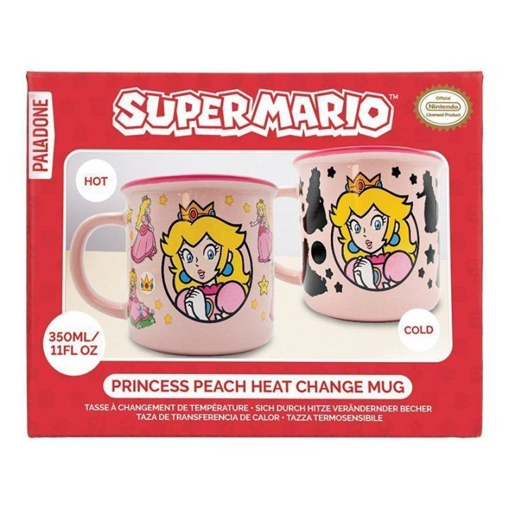 PAVADINIMAS: Paladone Super Mario Princess Peach šilumą keičiantis puodelis, 350 ml APRAŠYMAS: Šilumą keičiantis „Princess Peach
