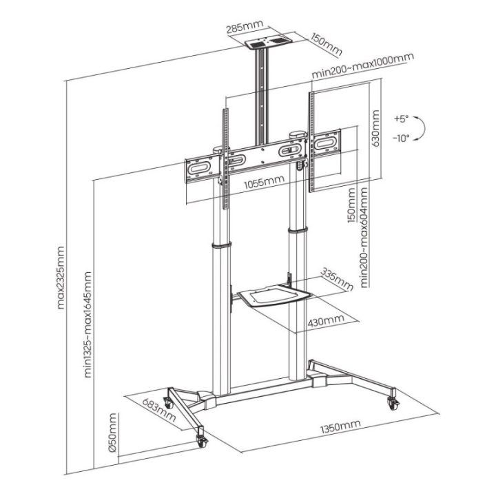 Sbox FS-3610 baltas grindinis TV stovas 60–100", iki 100 kg