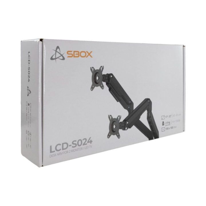 Sbox stalo LCD-S024-3 dvigubas monitorių laikiklis 17–32 col