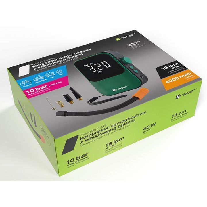 Automobilinis kompresorius Tracer RES-07BEL su baterija