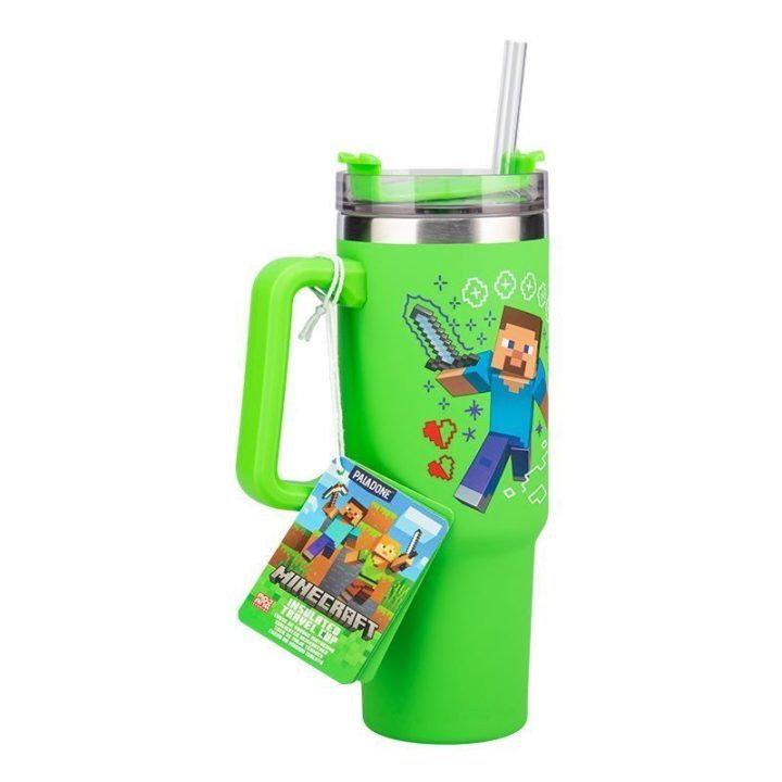 Minecraft Green izoliuotas puodelis su šiaudeliu, 900 ml