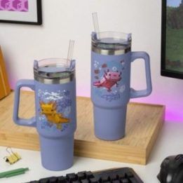 Paladone Minecraft Purple izoliuota stiklinė su šiaudeliu 900 ml
