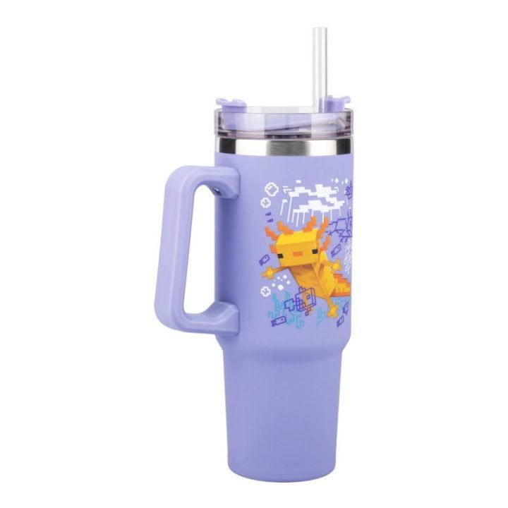 Paladone Minecraft Purple izoliuota stiklinė su šiaudeliu 900 ml