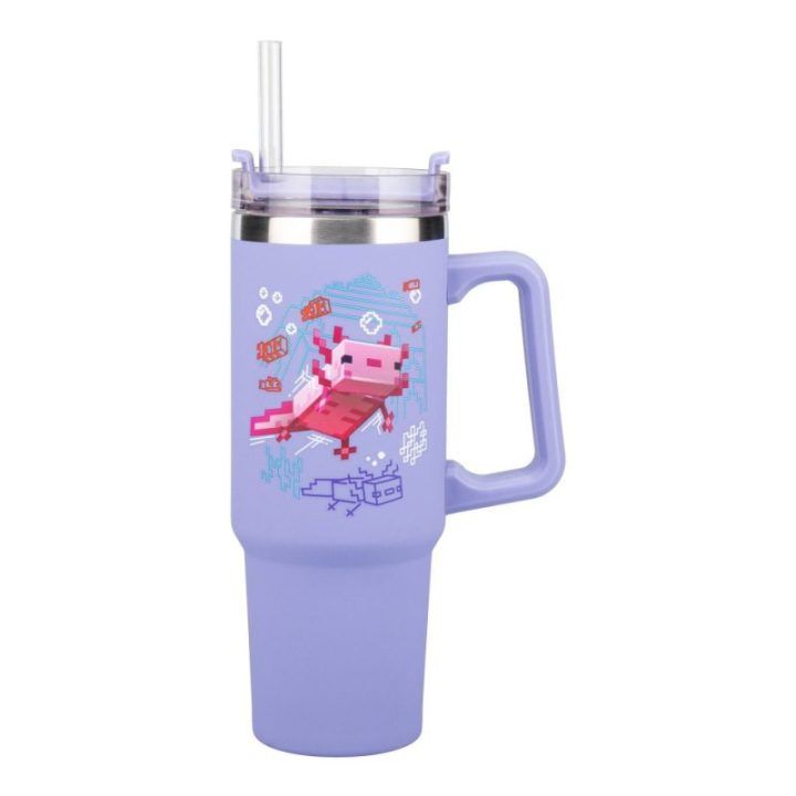 Paladone Minecraft Purple izoliuota stiklinė su šiaudeliu 900 ml