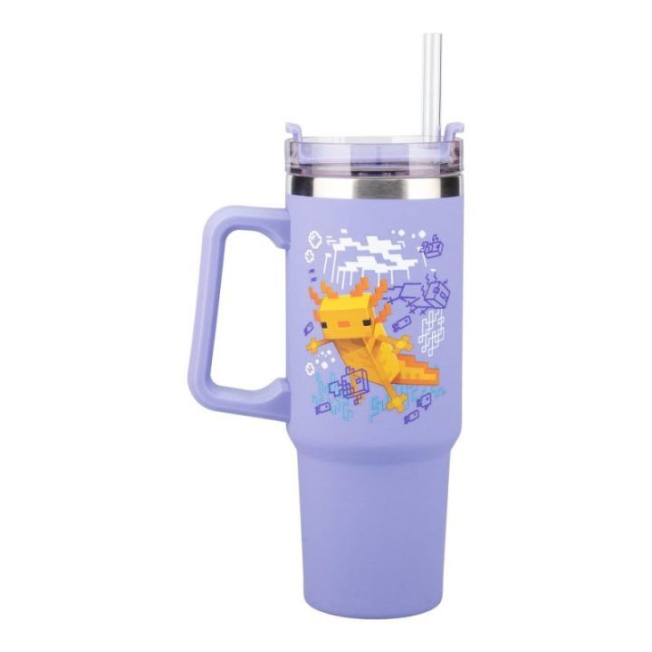 Paladone Minecraft Purple izoliuota stiklinė su šiaudeliu 900 ml