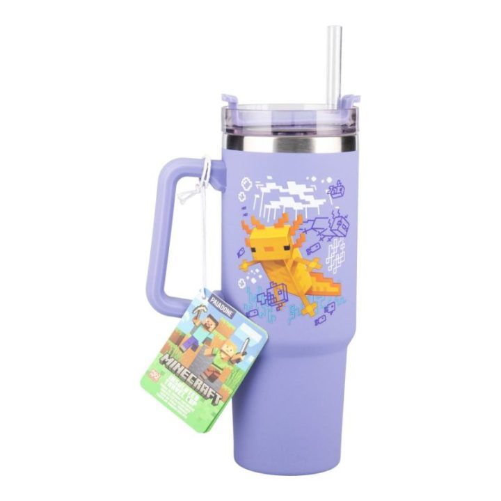 Paladone Minecraft Purple izoliuota stiklinė su šiaudeliu 900 ml
