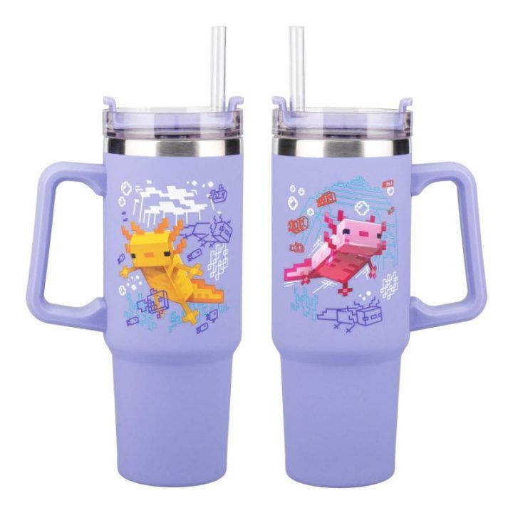 Paladone Minecraft Purple izoliuota stiklinė su šiaudeliu 900 ml