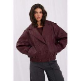Bordo spalvos odos imitacijos striukė Italy Moda
