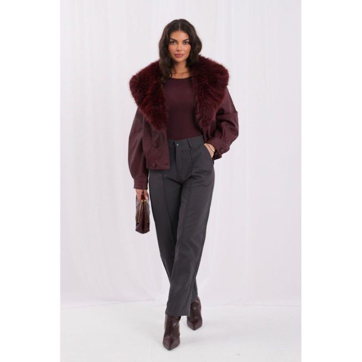 Bordo spalvos odos imitacijos striukė Italy Moda