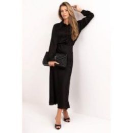 Juoda ilgarankovė satininė palaidinė su dekoratyvine apykakle Italy Moda