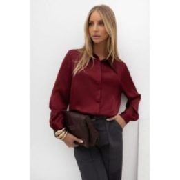 Bordo spalvos satininiai marškiniai Italy Moda