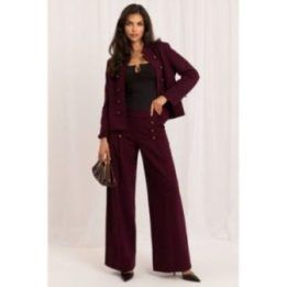 Bordo spalvos moteriškas švarkas ir kelnės Italy Moda