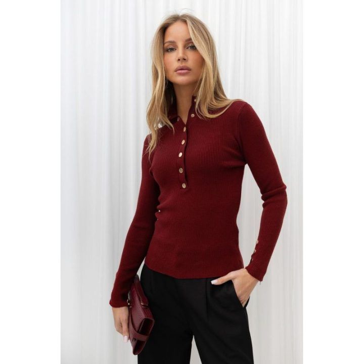 Bordo spalvos rumbuotas megztinis Italy Moda