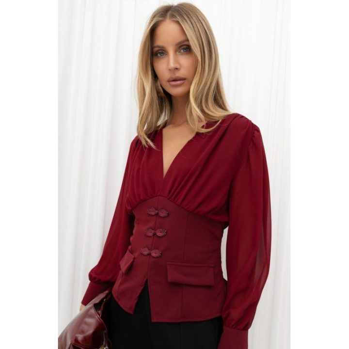 Bordo spalvos palaidinė su klostėmis Italy Moda