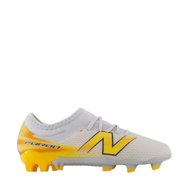 Vaikiški futbolo bateliai New Balance Furon Team V9 FG, balti ir geltoni