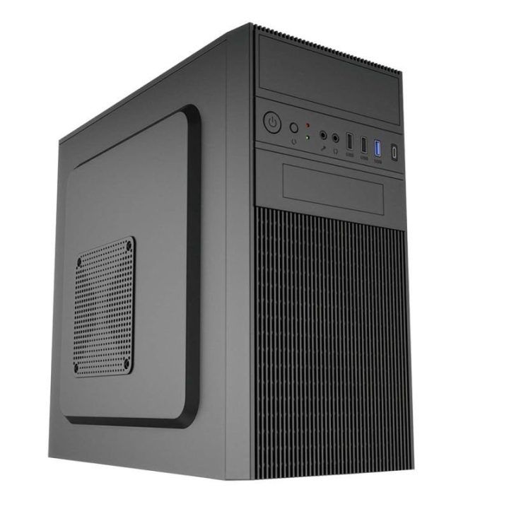Micro Tower kompiuterio korpusas Akyga AK19BK su USB-C, juodas