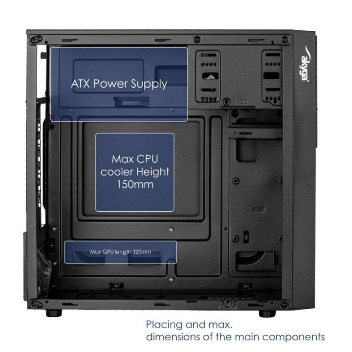 Micro Tower kompiuterio korpusas Akyga AK19BK su USB-C, juodas
