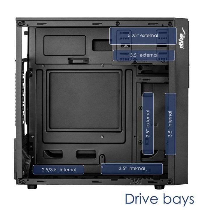 Micro Tower kompiuterio korpusas Akyga AK19BK su USB-C, juodas