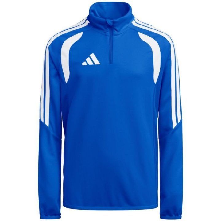 Vaikiškas adidas džemperis su užtrauktuku, mėlynas su baltomis detalėmis