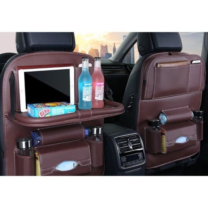 Automobilio sėdynės organizatorius su lentynėle, juodas