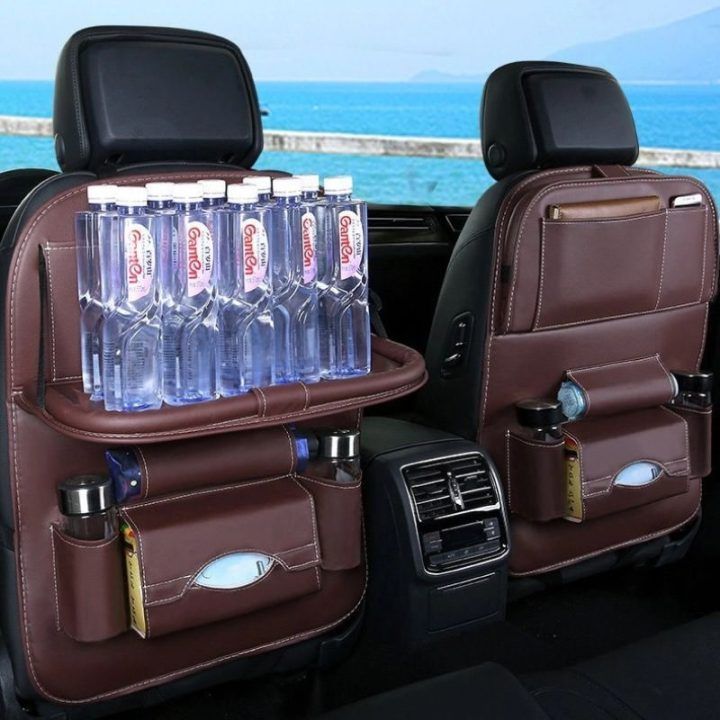 Automobilio sėdynės organizatorius su lentynėle, juodas