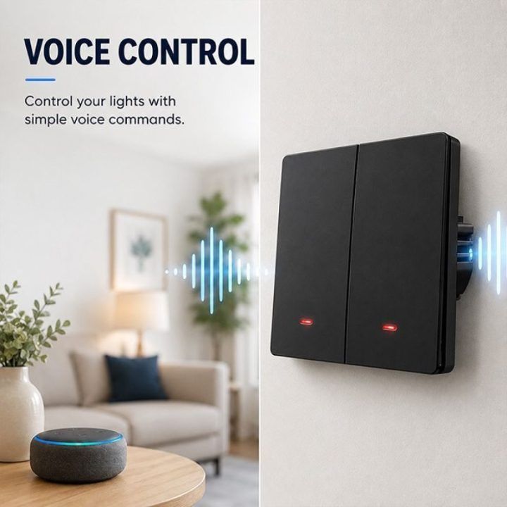 Wi‑Fi išmanusis dviejų kanalų šviesos jungiklis Qoltec, juodas
