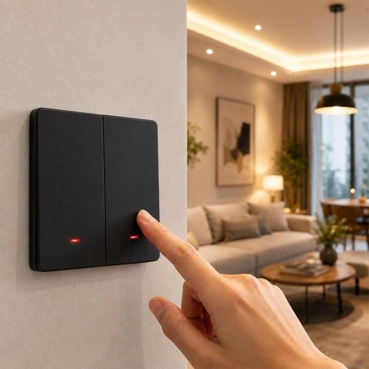Wi‑Fi išmanusis dviejų kanalų šviesos jungiklis Qoltec, juodas