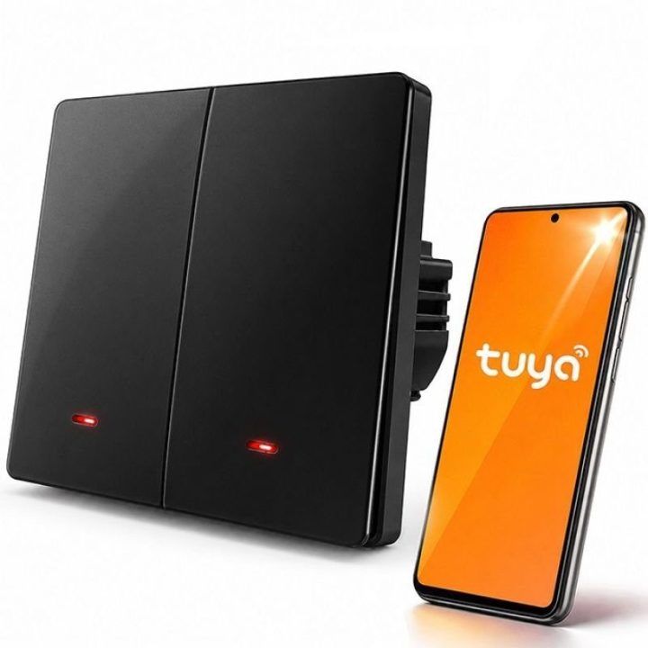 Wi‑Fi išmanusis dviejų kanalų šviesos jungiklis Qoltec, juodas