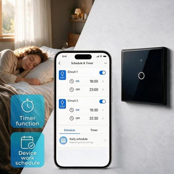 Išmanusis jutiklinis šviesos jungiklis, Wi‑Fi, 1 kanalo, juodas