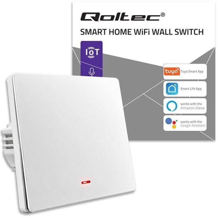 Išmanusis Wi‑Fi šviesos jungiklis Qoltec, 1 kanalo, baltas