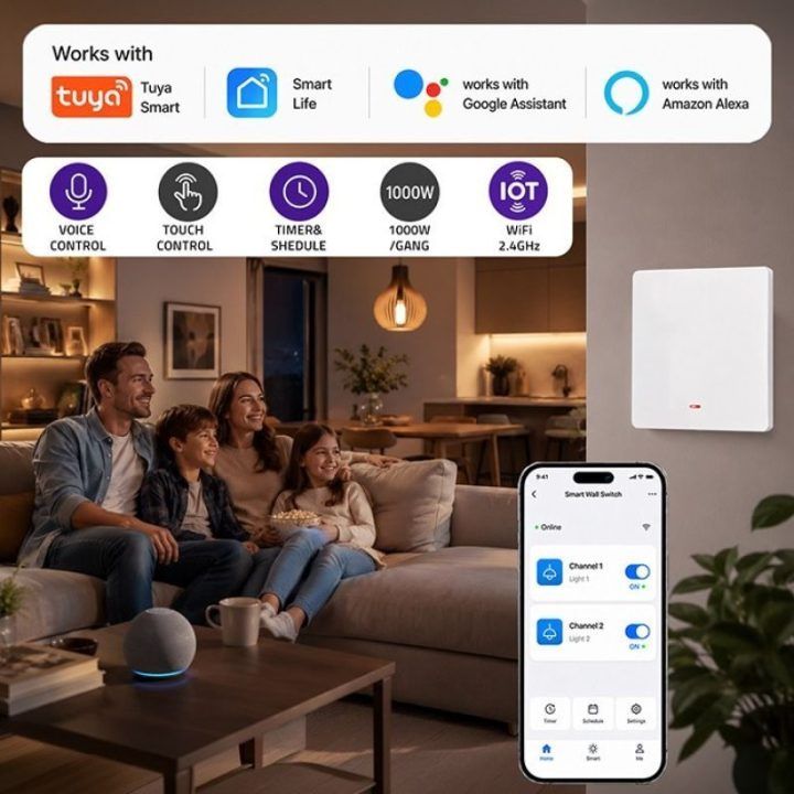 Išmanusis Wi‑Fi šviesos jungiklis Qoltec, 1 kanalo, baltas