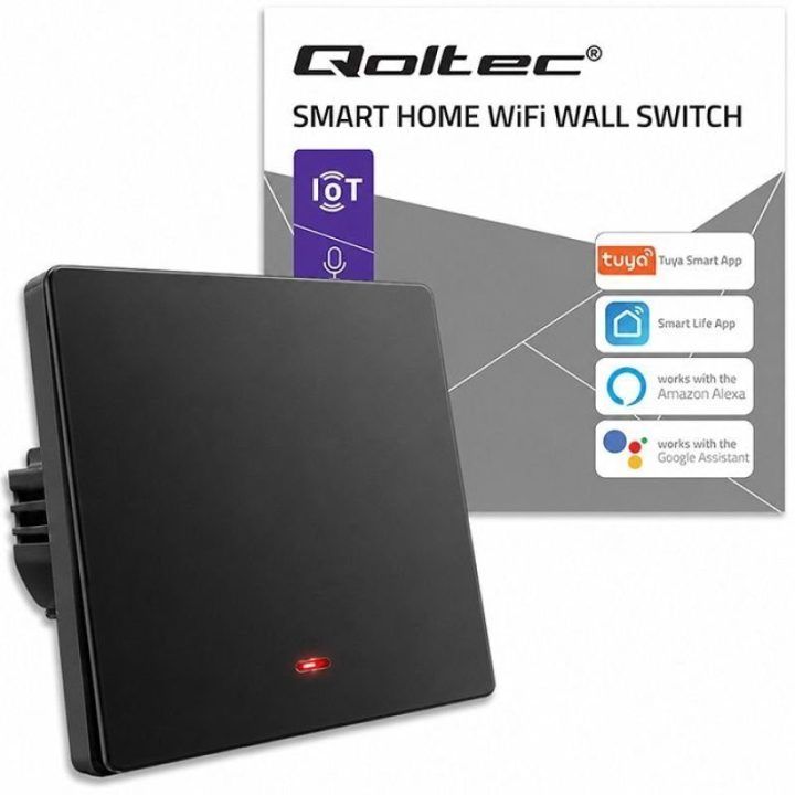 Išmanus Wi‑Fi šviesos jungiklis Qoltec, 1 kanalo, juodas