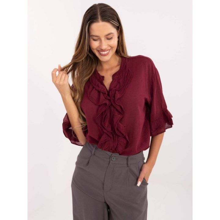 Palaidinė bordo spalvos su raukiniais rankovėmis kasdienai MI-KS-92224.95