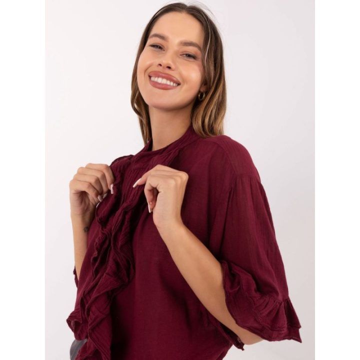 Palaidinė bordo spalvos su raukiniais rankovėmis kasdienai MI-KS-92224.95