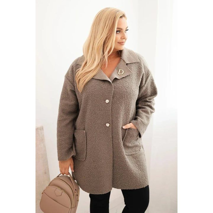 Moteriškas Plus Size paltas su vilna, smėlio spalvos