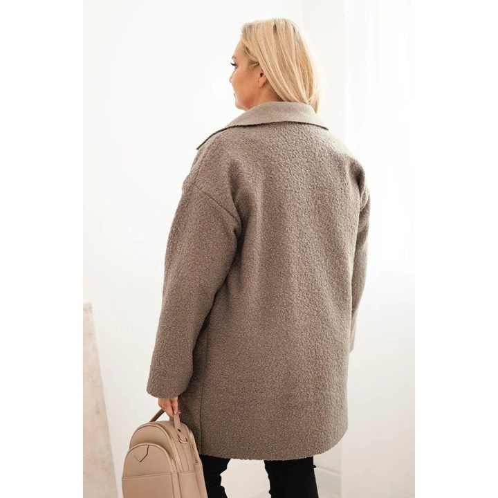 Moteriškas Plus Size paltas su vilna, smėlio spalvos