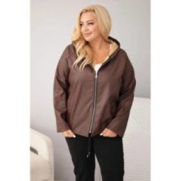 Moteriška Plus Size striukė su gobtuvu ir reguliuojama apačia, ruda