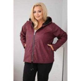 Moteriška Plus Size striukė su gobtuvu ir reguliuojama apačia, bordo spalvos