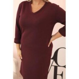 Moteriška Plus Size suknelė su V formos iškirpte, bordo spalvos