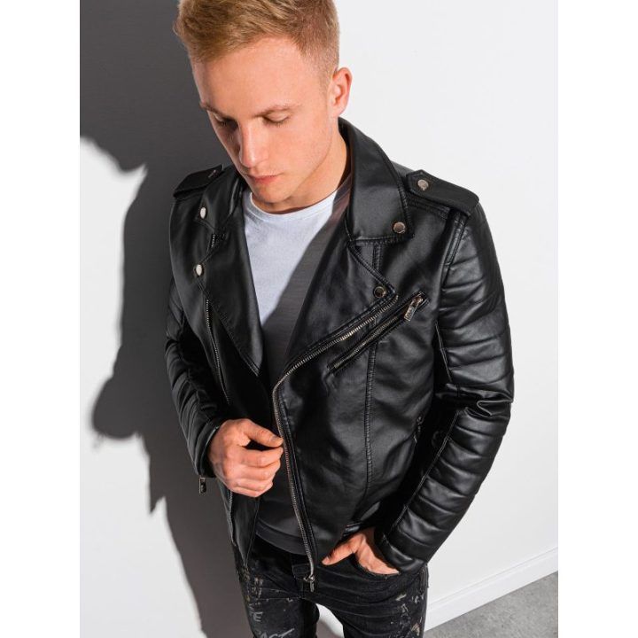 Vyriška juoda biker stiliaus striukė