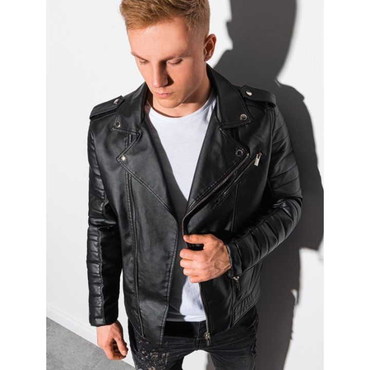 Vyriška juoda biker stiliaus striukė