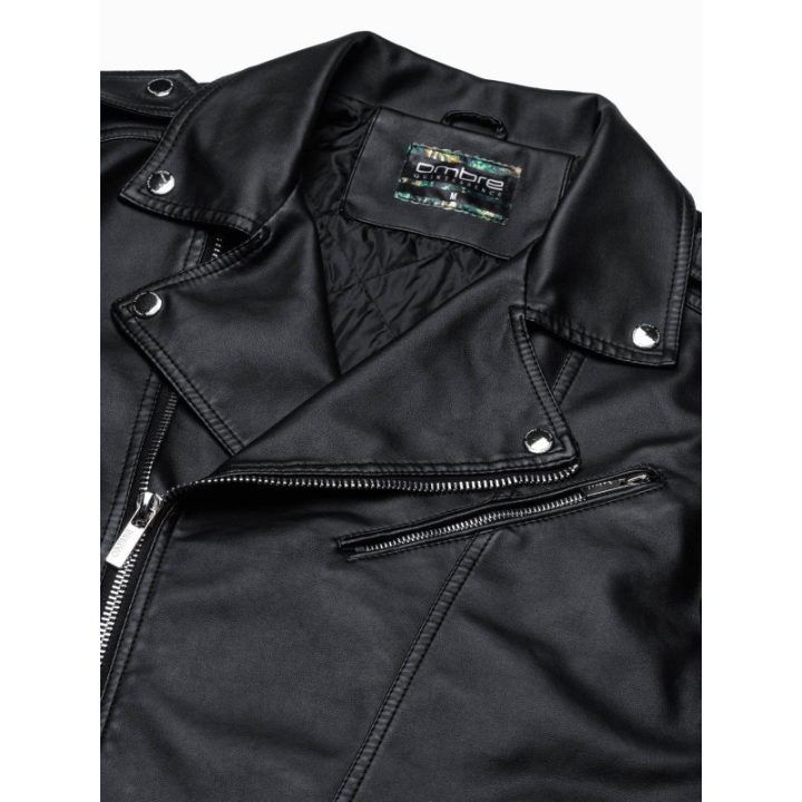 Vyriška juoda biker stiliaus striukė
