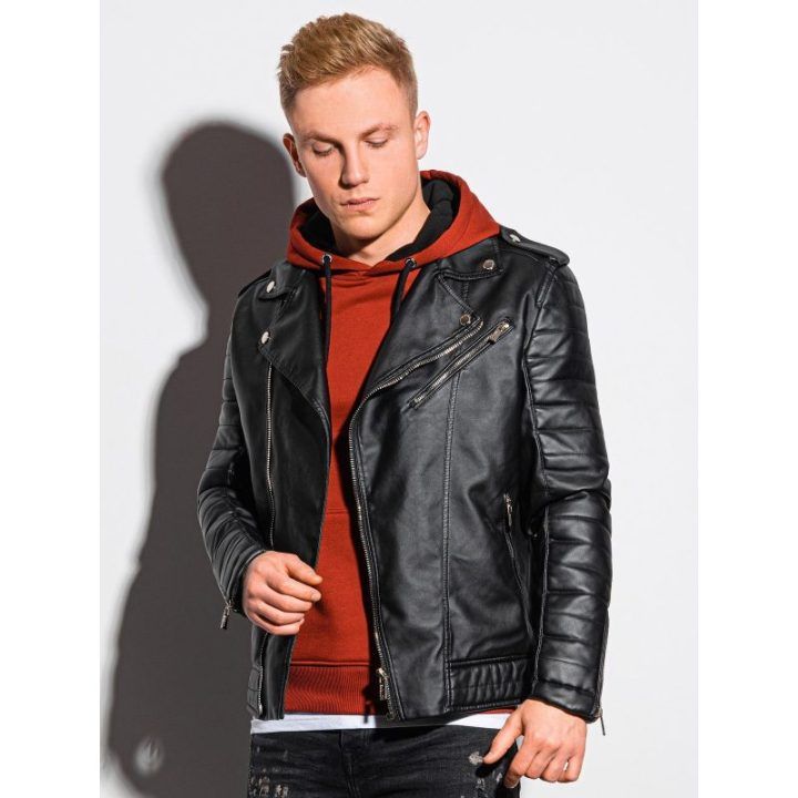 Vyriška juoda biker stiliaus striukė