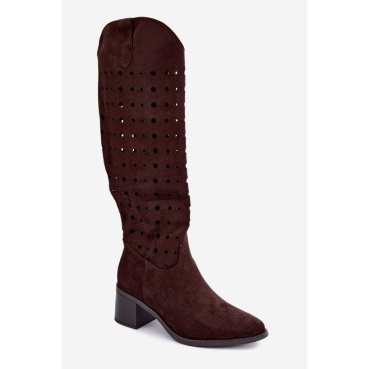 Ilgaauliai batai su perforacija, šokolado rudos spalvos