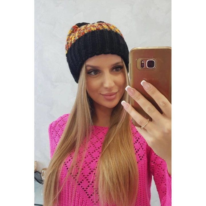 Moteriška žieminė kepurė Iris, juodos ir garstyčių spalvos