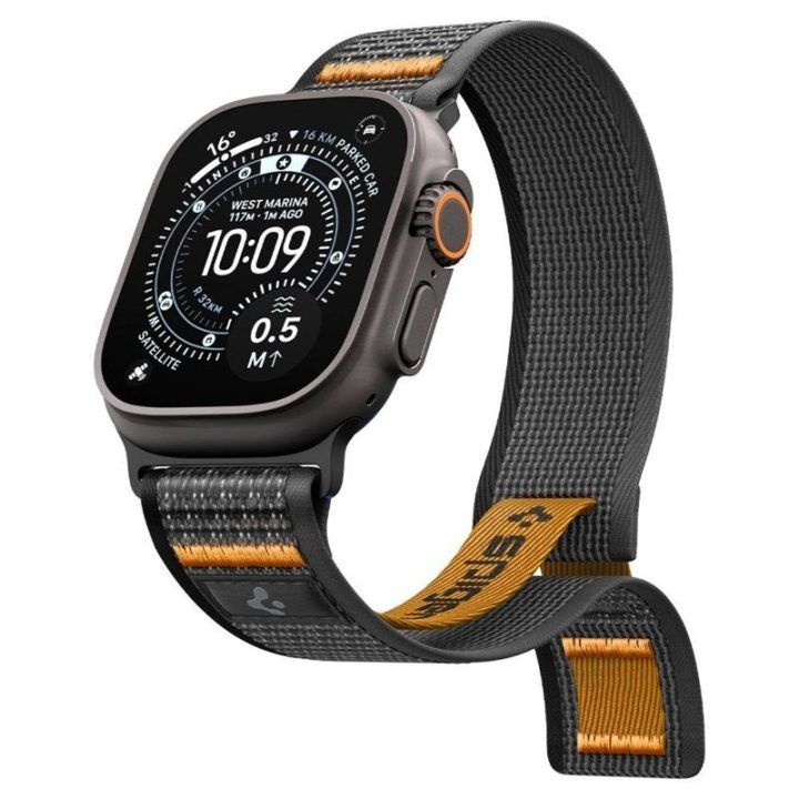 Apple Watch dirželis Spigen Athlex Air 2, juodas/oranžinis